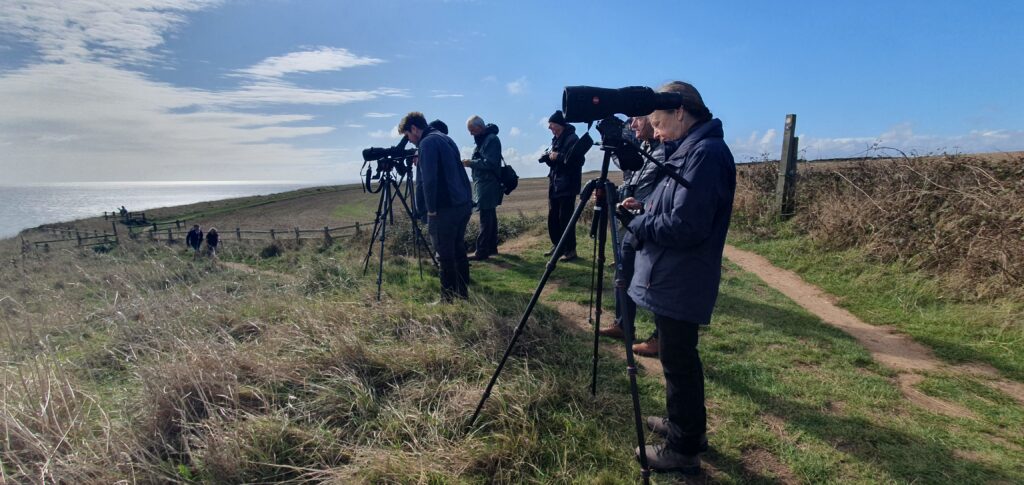 Birdwatchers looking out to sea at Spurn
